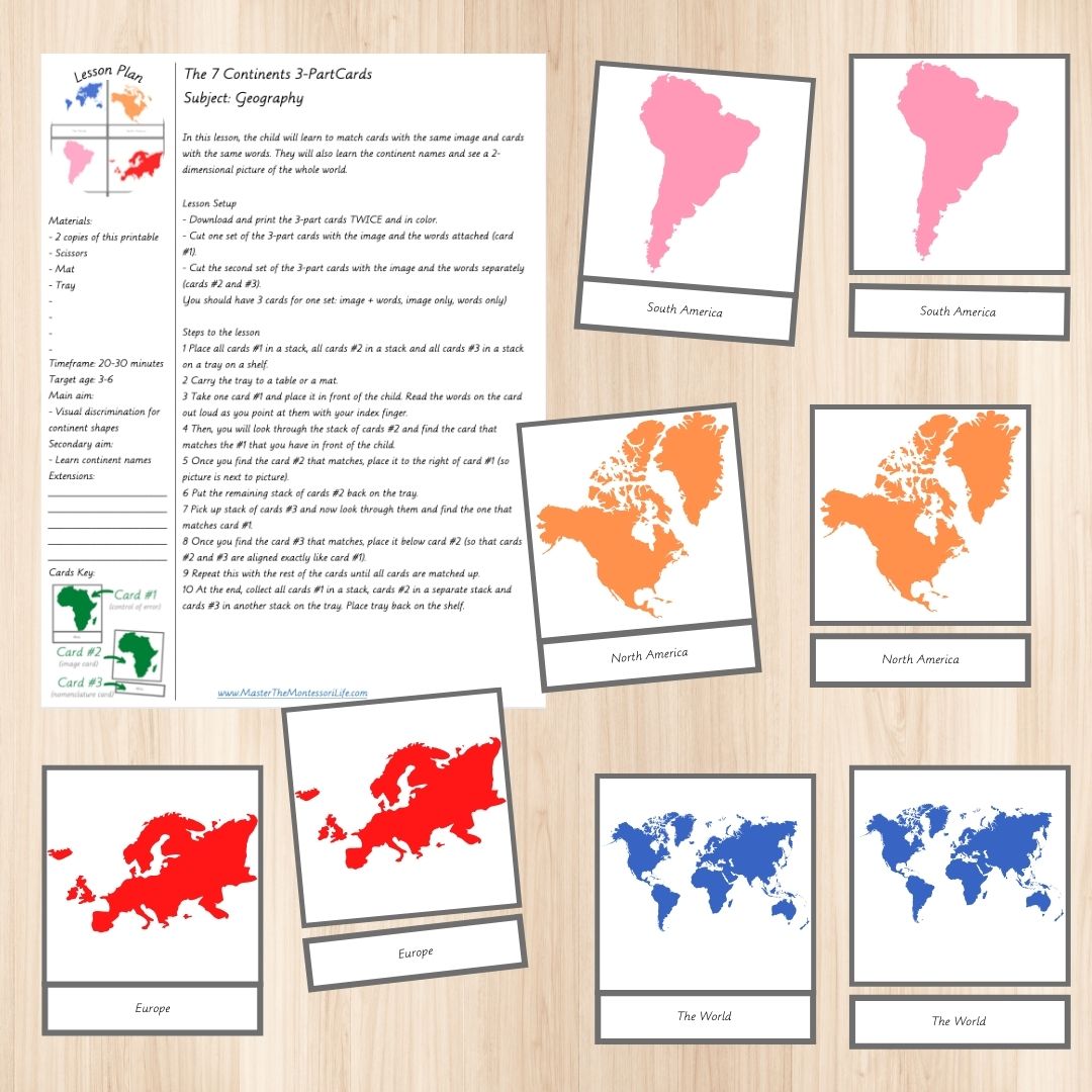 Montessori Geography 7 Continent World Lacing Activity Lesson Plan