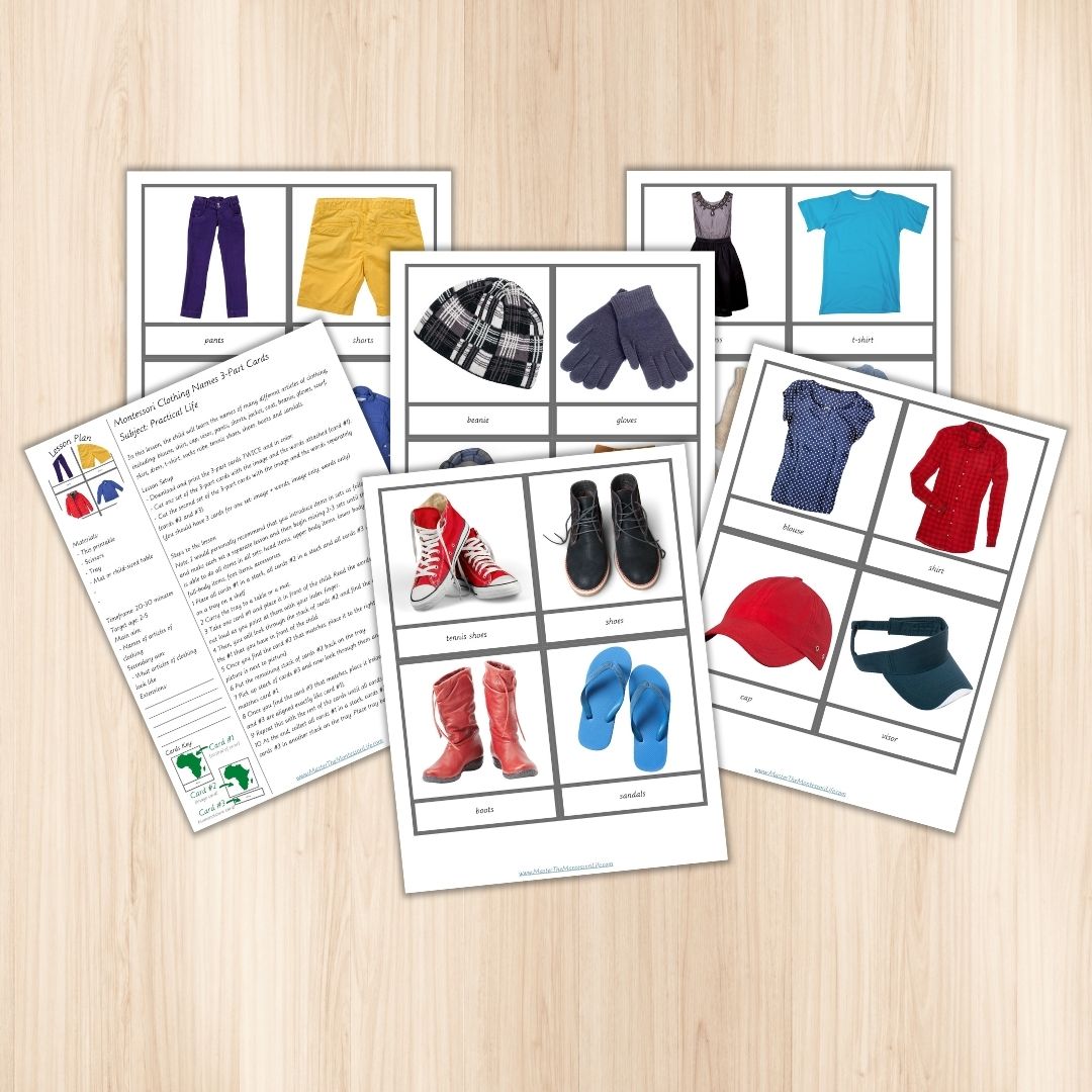 Montessori Language Arts & Practical Life Clothing 3-Part Cards ...